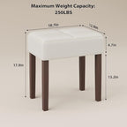 Leather Vanity Stool, 18.7 Inch Wide Rectangle Ottoman Bench for Makeup Room, Vanity Chair with Wood Legs for Piano Room, Bedroom,Living Room with Customizable (Cream)