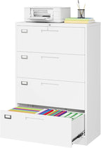 Lateral Filing Cabinet,4 Drawer File Cabinet with Lock,Office Lateral File Cabinets for Legal/Letter A4 Size,Require Assembly, White
