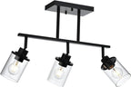Yaohong 3-Light Kitchen Track Light Fixtures Ceiling Vanity Lights Black, Bathroom Track Lighting Kit with Ajustable Heads, Modern Wall Ceiling Tracking Light for Hallway Shop
