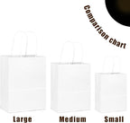 qiqee 100-Packs White Paper Gift Bags with Handles Assorted Sizes(33pcs Large 13", 33pcs Medium 11", 34pcs Small 8")