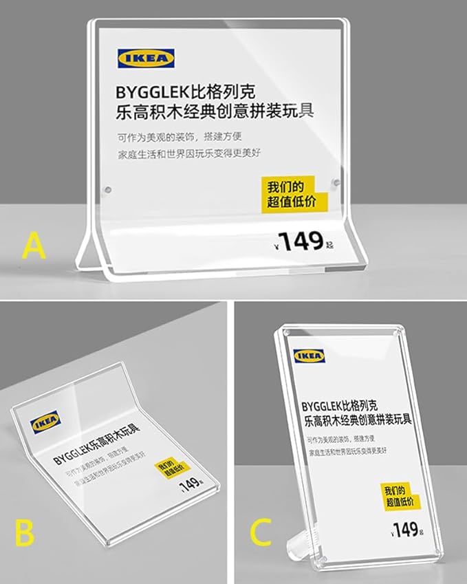Acrylic Label Holder Price Tag Displays Sign Holder Data Card Holder Ads Display Stand (C: 120*80mm/4.72*3.15 inches)