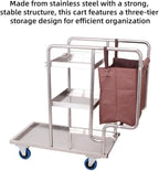 Commercial 3-Shelf Janitorial Cart, Stainless Steel Cleaning Supplies Organizer, Cleaning Cart on Wheels, for School, Hotel, Apartment & More