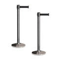 Crowd Control Warehouse CCW Set of 2 Retractable Belt Barriers Stanchion, Polished Stainless Steel Post, RBB-100 (7.5 Foot Belt, Black Belt)