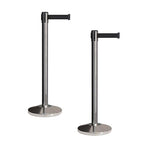 Crowd Control Warehouse CCW Set of 2 Retractable Belt Barriers Stanchion, Polished Stainless Steel Post, RBB-100 (7.5 Foot Belt, Black Belt)
