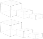 6 Pcs 3 Size Acrylic Cube Display Risers Acrylic Boxes Dessert Display Nesting Cubes, Buffet Risers with Hollow Bottom for Jewelry Collectibles Cosmetics Figures Show