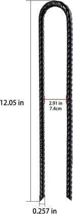 Rebar U/J Hook Extra Heavy Duty, 12 inch x 1/4 inch Rust Proof Coated Steel Ground Anchors for Garden, Tent, Trampoline (50pcs, U-Hook)
