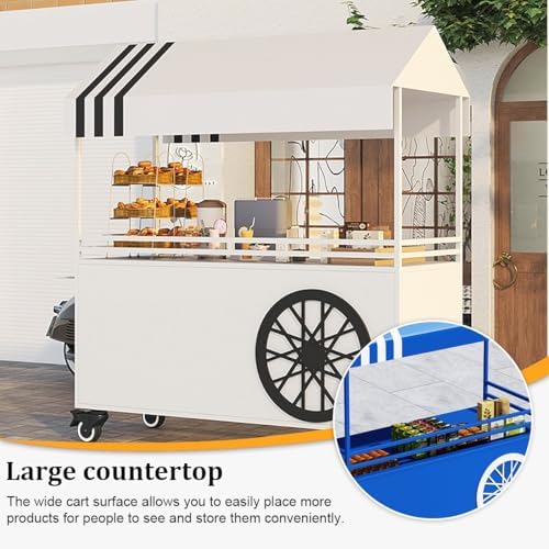 Portable Street Food Cart, Mobile Vendor Stall for Outdoor Events, Commercial Iron Market Stall, Creative Food Truck for Markets, Pink Design (L140cm/55in)