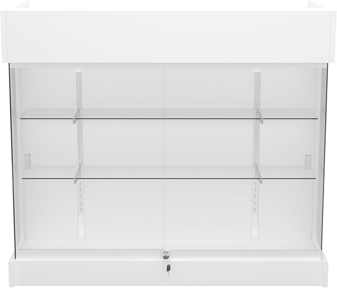 48" W x 22" D x 42" H - Tempered Glass Retail Display Case, White Reception Desk, Retail Checkout Counter with Lockable Drawers, Suitable for Offices, Retail Stores and Boutiques