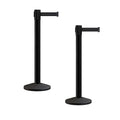 Crowd Control Warehouse CCW Series RBB-150 - Set of 2 Stanchion Retractable Belt Barriers - 16 Foot, Black Belt with Black Steel Post - Easy Assembly