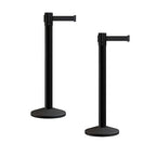 Crowd Control Warehouse CCW Series RBB-150 - Set of 2 Stanchion Retractable Belt Barriers - 16 Foot, Black Belt with Black Steel Post - Easy Assembly
