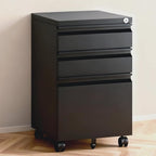 3 Drawer File Cabinet with Lock,Under Desk Rolling Small Filing Cabinet for Home Office Storage,Mobile Steel Cabinets with Wheels,Fully Assembled,Black