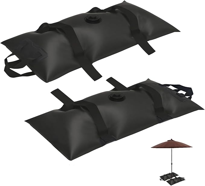 Umbrella Base Water Weight Set of 2, Patio Fillable Water Bags for Weight, Heavy Duty Furniture Outdoor Weights to Hold Down Umbrella Stand Patio Garden Backyard Black (2-PCS)