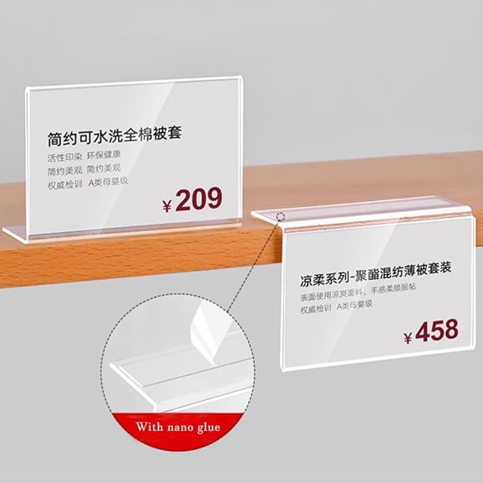 Self Adhesive Label Holder Acrylic Price Tag Displays Sign Holder L-Shape Table Top Sign Stand 10 Pack (100*100mm/3.94*3.94inches)