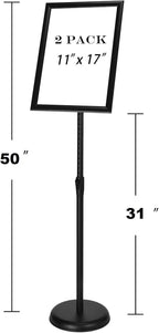GUOHONG 2 Pack Sign Holder Adjustable Poster Stand Aluminum Snap Open Frame,Standing Floor Sign Stand for 11x17 Inch,Vertical and Horizontal View Sign