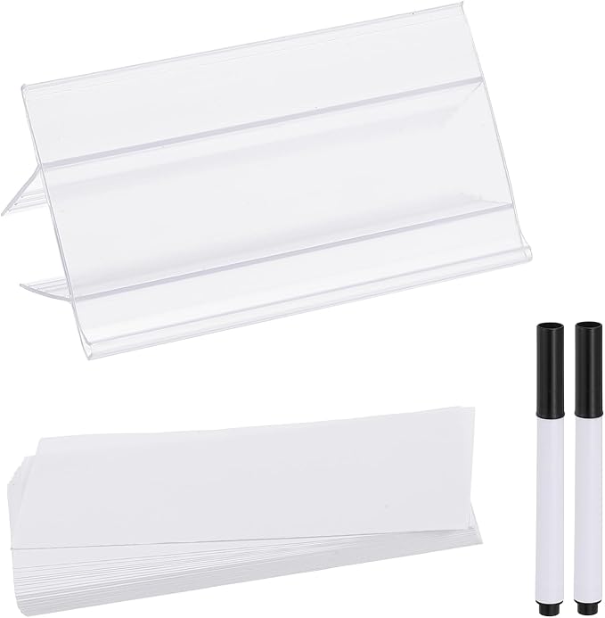 PATIKIL 3.1" x 1.8" Wire Shelf Label Holder, 30 Pack Reusable Plastic Price Tag Display Clip for 0.59" to 0.71" Thick Shelves with Paper Inserts Pens for Home Market Store, Clear