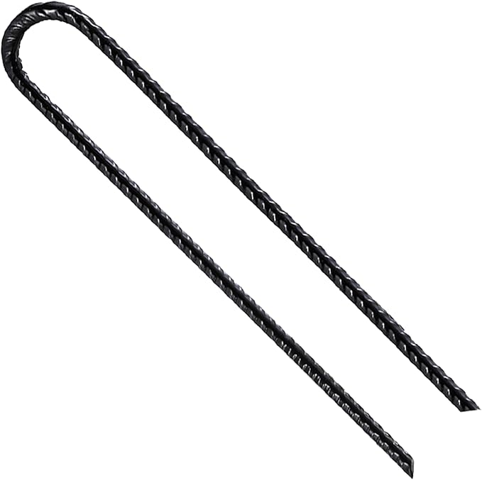 Rebar U/J Hook Extra Heavy Duty, 12 inch x 1/4 inch Rust Proof Coated Steel Ground Anchors for Garden, Tent, Trampoline (50pcs, U-Hook)