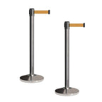 Crowd Control Warehouse CCW Set of 2 Retractable Belt Barriers Stanchion, Polished Stainless Steel Post, RBB-100 (11 Foot Belt, Brown Belt)