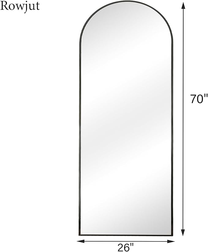 Full Length Mirror Arched Floor Length Mirrors, 71"x26" Large Full Body & with Stand & Arch Wall Mounted & Standing Mirror for Bedroom Living Room, Aluminum Frame, Black