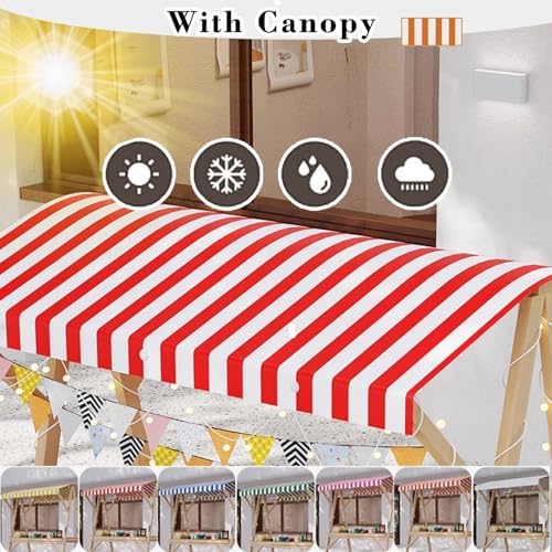 Foldable Wooden Market Stall Display Stand with Canopy & Tablecloth - Outdoor Concession Booth for Crafts, Toys, Food & Lemonade - Retail Kiosk, Portable 180x60cm (Red)