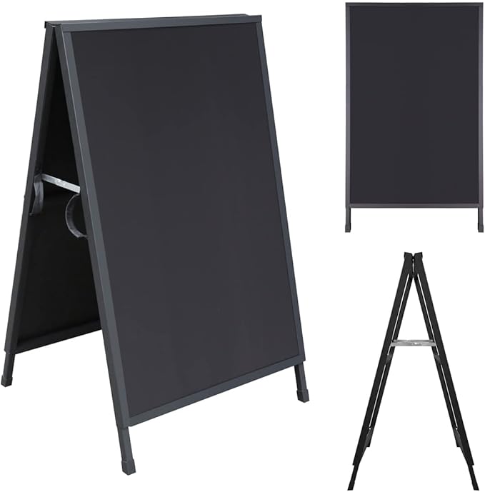 Heavy Duty Slide-in Folding A Frame Sign Sidewalk Sign 24x 36 Inch Steel Metal Double-Side Pavement sign Corrugated Plastic Poster (24x36 inch(Corrugated Plastic Sheets insert))