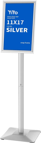 YIYO Sign Stand Poster Stand，adjustable heavy duty pedestal Sign Holder Floor Stand，aluminium frame floor standing for display 11*17 inch，Silver (11*17 Silver)