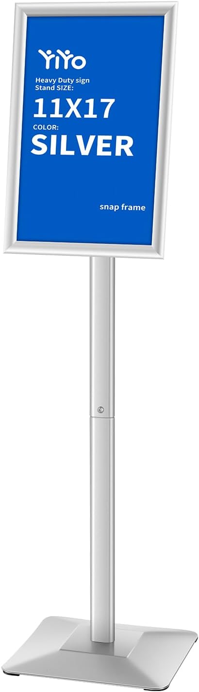 YIYO Sign Stand Poster Stand，adjustable heavy duty pedestal Sign Holder Floor Stand，aluminium frame floor standing for display 11*17 inch，Silver (11*17 Silver)