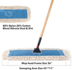 Matthew Cleaning 36'' Industrial Strength Cotton Dust Mop Refill Washable Replacement Heads for Residential & Commercial Use Fit Standard Dust Mop Frames, Hardwood, Concrete Floors Blue&White 12 Pack