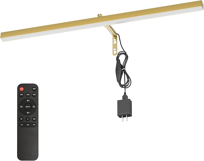 24" Plug in Picture Light for Paintings with Remote Control, 9W LED Art Display Lighting for Gallery, Dartboard, Artwork, Gold Finish Wall Mounted Picture Frame Light