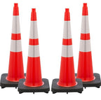 (4 Cones) BESEA 36” inch Orange PVC Traffic Cones, Black Base Construction Safety Cones Road Parking Cone Structurally Stable Wearproof (36" Height)