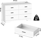 Dresser with Power Outlets Wooden 6 Drawer Dresser with USB and Type C Port Chest of Drawers for Bedroom Tall White Storage Organizer for Living Room Hallway Closet