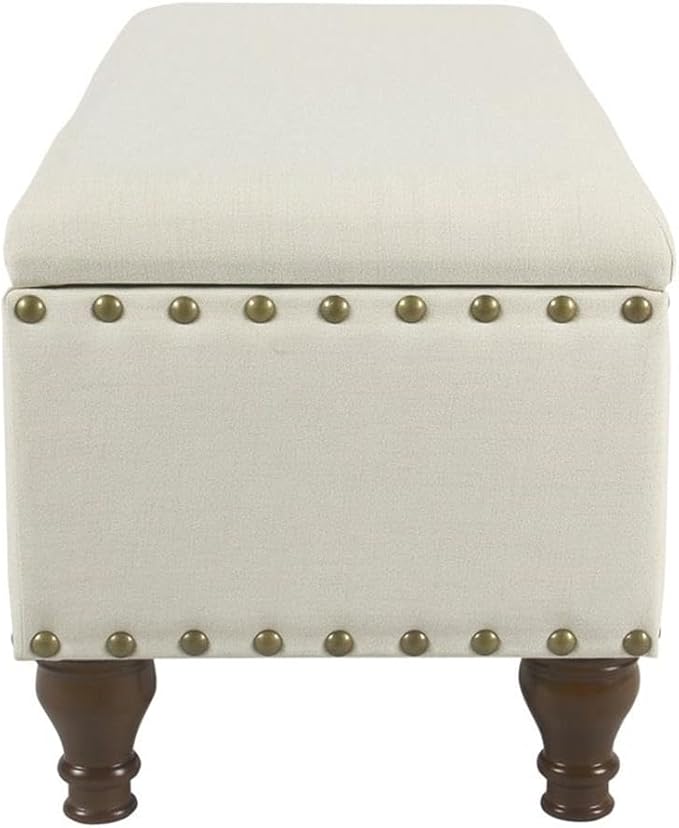 HomePop Upholstered Storage Bench with Nailhead Trim – Cream
