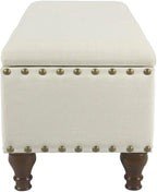 HomePop Upholstered Storage Bench with Nailhead Trim – Cream