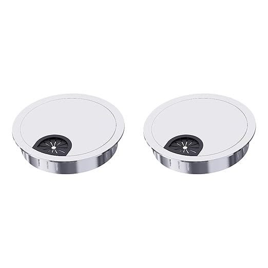2 Pack Desk Grommet 3-1/8 Inch 80mm, Zinc Alloy Computer Desk Wire Hole Cover, Office Desktop Cord Cable Hole Metal Ring, Bright Silver