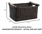 The Basket Lady Pole Handle Wicker Storage Basket, Small, 14 in L x 10 in W x 7.5 in H, Antique Walnut Brown