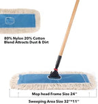 Matthew Cleaning 24'' Industrial Strength Cotton Dust Mop Refill Washable Replacement Heads for Residential & Commercial Use Fit Standard Dust Mop Frames, Hardwood,Concrete Floors Blue&White 1 Pack