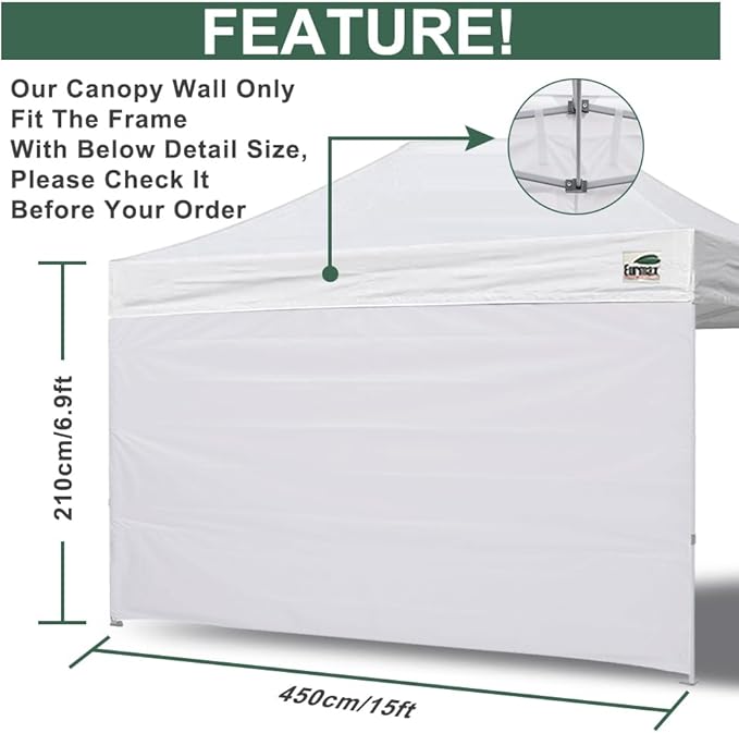 Eurmax USA Instant Canopy SunWall Camping Tent Tarp Shelter 10x15 Canopy Wall Sidewall Tent, 1 Pack Sidewall Only (Black)