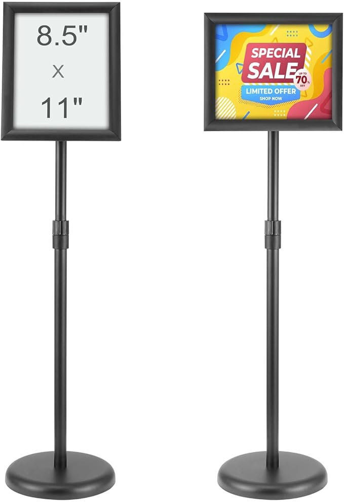 VEVOR Pedestal Sign Holder, 8.5 x 11 Inch Vertical and Horizontal Adjustable Poster Stand, Heavy-Duty Floor Standing Sign Holder with Round Base for Display, Advertisement, and Outdoor, Black