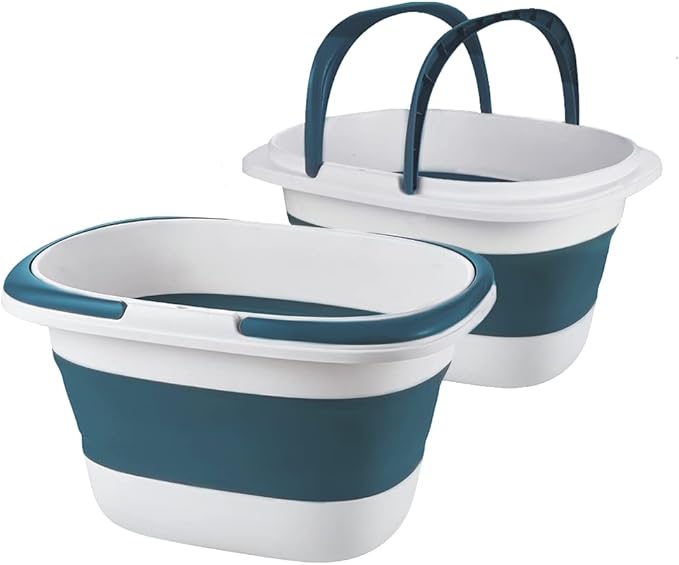 2 Pack Large Collapsible Mop Bucket 4.2 Gallon(16L) with Handle for House Cleaning, Space Saving Outdoor Multiuse Foldable Water Pail for Camping, Fishing, RV(2, Blue)
