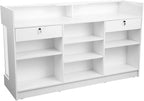 72" W x 22" D x 42" H - Glass Showcase Display Cabinet with Lockng, 6FT Ledgetop Counter with Showcase Front, White Retail Counter Glass Display Cabinet