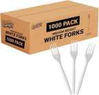 Plastic Forks, Disposable Silverware cutlery, White, Bulk 1000 Count,