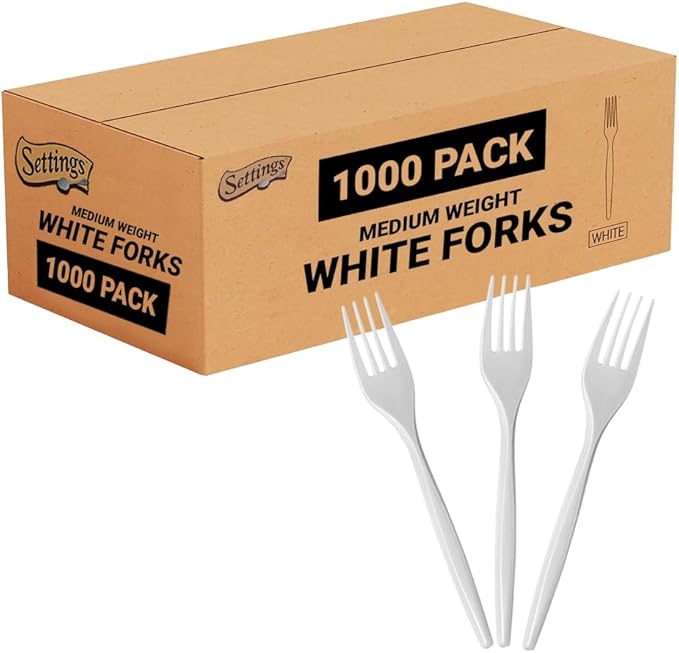 Plastic Forks, Disposable Silverware cutlery, White, Bulk 1000 Count,