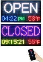 FTELEDLIGH Open Closed Sign for Business, 27x14 Inch Outdoor LED Sign with Remote Control, Auto Brightness & Temperature Time Display, Waterproof for Storefront Window, Shop, Cafe, Retail