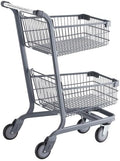 Two-Tier Shopping Cart, Gray Zinc-Coated, 2.8 Cu. Ft. Capacity, 27x19x41 Inches, 220 lb Weight Limit, Commercial Use