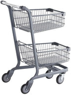 Two-Tier Shopping Cart, Gray Zinc-Coated, 2.8 Cu. Ft. Capacity, 27x19x41 Inches, 220 lb Weight Limit, Commercial Use
