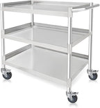 3-Shelf Stainless Steel Rolling Utility Cart - Heavy-Duty Metal Mobile Storage with Handle & Locking Wheels - Ideal for Kitchen, Medical, Lab, Restaurant & Home Use (19''x31''x34'')