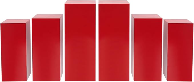 6pcs Metal Square Pedestal Stand, 23.6"/25.6"/31.5" Red Display Plinth Pillars for Party, Decorative Cube Sculpture Column, Tall Pedestal Cake Stands for Wedding Ceremony