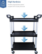 Plastic Utility Cart with Wheels Lockable, Heavy Duty Restaurant Cart, Service Cart for/Home/Office/Warehouse/Kitchen/Workshop,390 Lbs,2 Handles, Black.