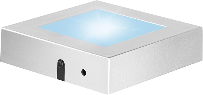 EUSTUMA LED Light Base Square Display Stand In A Variety of Colors,Lighted Up Stand Color Changing LED for 3D Glass Crystal Art,Holiday Party Decoration. (Small silver, Small)