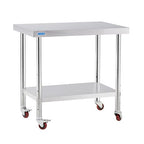 Stainless Steel Table for Prep & Work with 4 Caster Wheels with Undershelf 24 x 36 NSF Metal Commercial Kitchen Adjustable Undershelf Worktable for Restaurant Home Outdoor