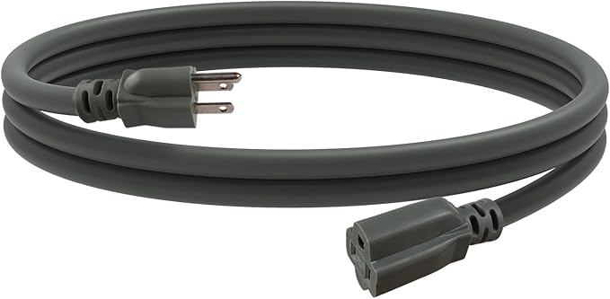 EP 6 Ft Outdoor Extension Cord, 12/3 SJTW Heavy Duty Extension Cable with 3 Prong Grounded Plug, 15 AMP Power Cord for Lawn, Garden, Appliances, Gray
